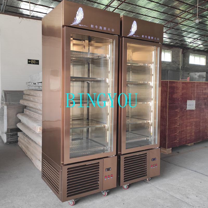 single glass door beef freezer