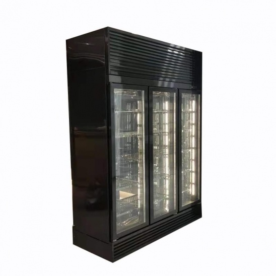 Trois porte en verre noir acier inoxydable de boeuf vitrine 