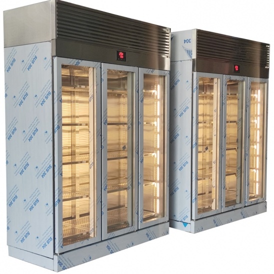 personnalisé 304 vitrines en acier inoxydable à trois portes en verre 