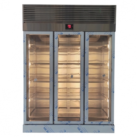personnalisé 304 vitrines en acier inoxydable à trois portes en verre 