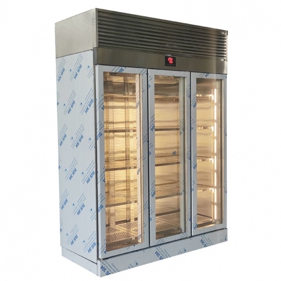 personnalisé 304 vitrines en acier inoxydable à trois portes en verre 