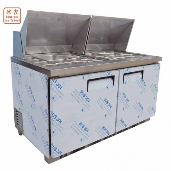 horizontal personnalisé 304 congélateur d'affichage de bar à salade refroidi par air en acier inoxydable avec couvercle en acier inoxydable 