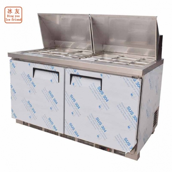horizontal personnalisé 304 congélateur d'affichage de bar à salade refroidi par air en acier inoxydable avec couvercle en acier inoxydable 