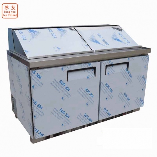horizontal personnalisé 304 congélateur d'affichage de bar à salade refroidi par air en acier inoxydable avec couvercle en acier inoxydable 