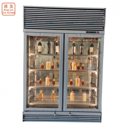personnalisé double face réfrigérateur d'affichage de boisson froide de vin de verre 